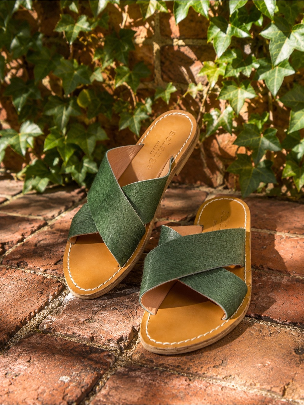 SOLANGE Handmade Green Greek Pony Hair and Leather Sandals, EU 40/US 9